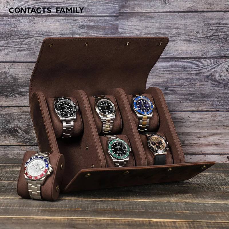 Leather watch box organizer mens travel storage bag watch packaging box watch box portable retro display 6 slots 241105