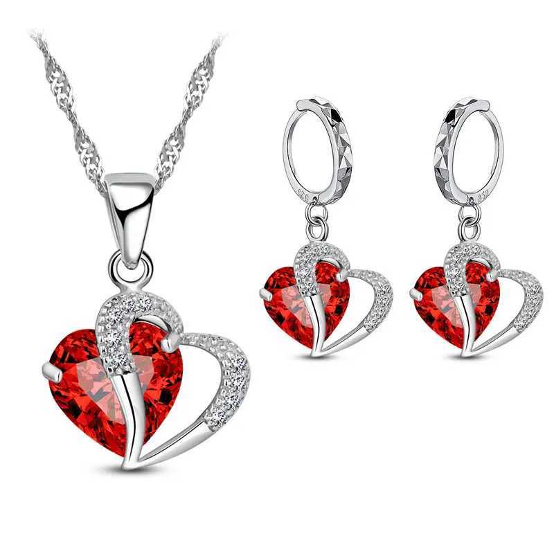 Bridal jewelry set CZ crystal 925 sterling silver pendant necklace earrings for wedding anniversary gifts X241106