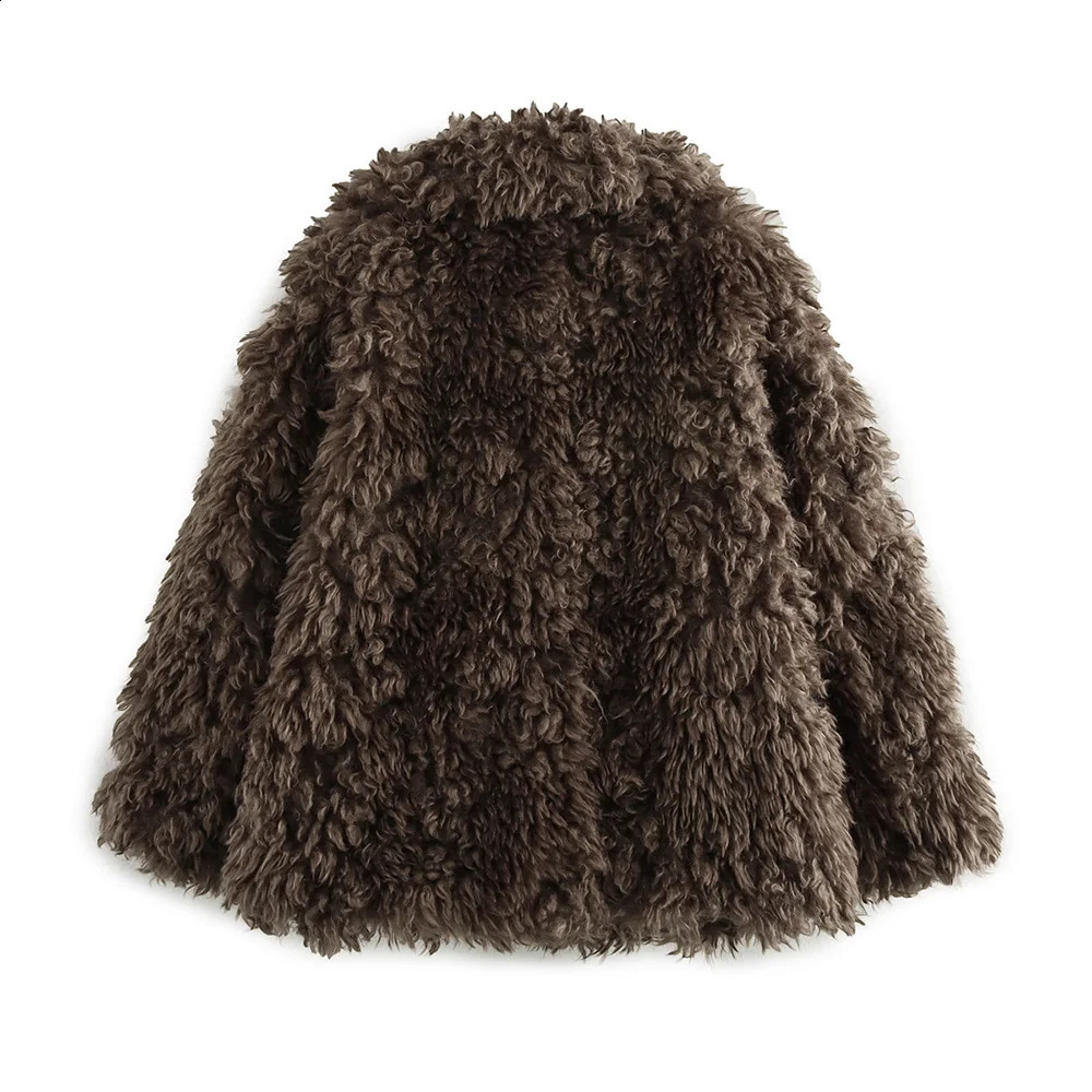 INS Fashion Brown Color Big Turn Down Collar Single Breasted Long Sleeves Women Solid Loose Artificial Fur Coat ZATT 241104
