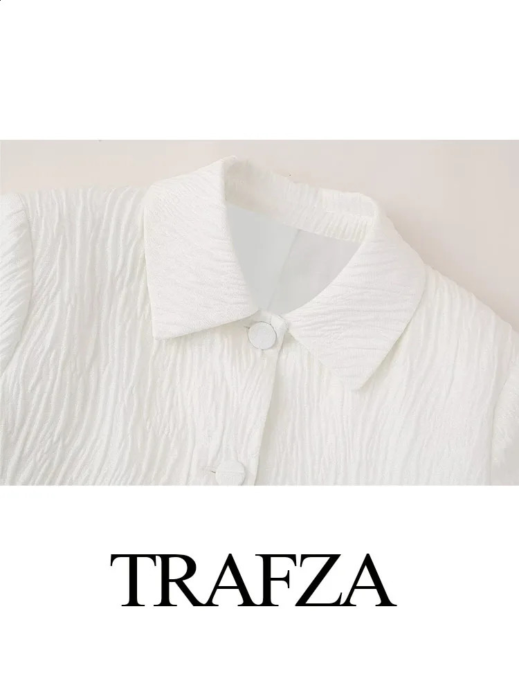 TRAFZA Women Spring Fashion Suit White TurnDown Collar Long Sleeves Pocket Single Breasted BlazerHigh Waist Zipper Mini Skirts 240323