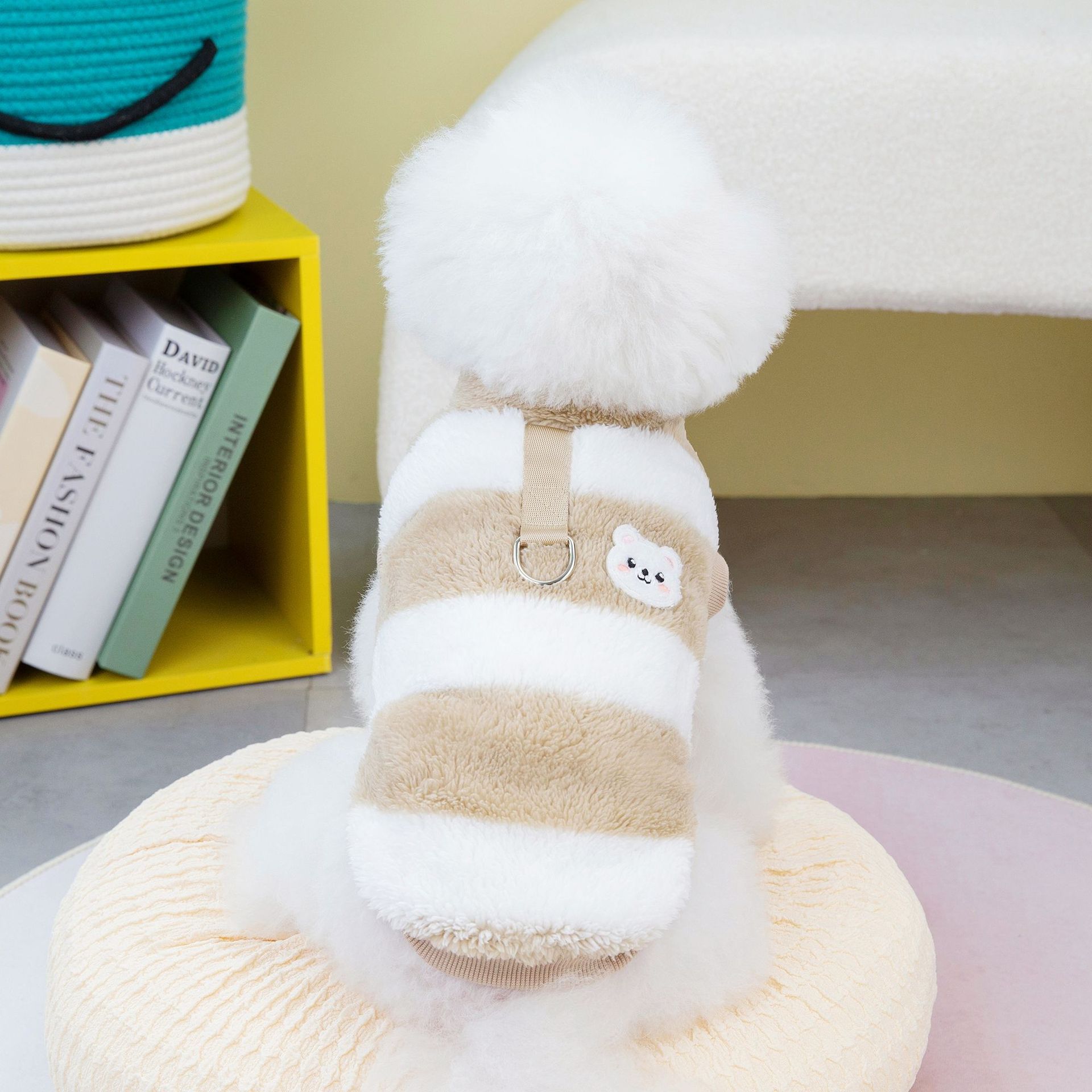 Dog D ring Clothes Fashion Design Striped Dog Fleece Clothes Autumn Winter Pet Clothing
