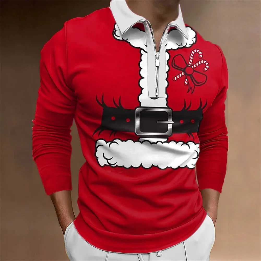 Mens Christmas Series Printed Fashion Strt Collar Shirt Mens Top Sports Zipper Design Long Sve Clothing W241106