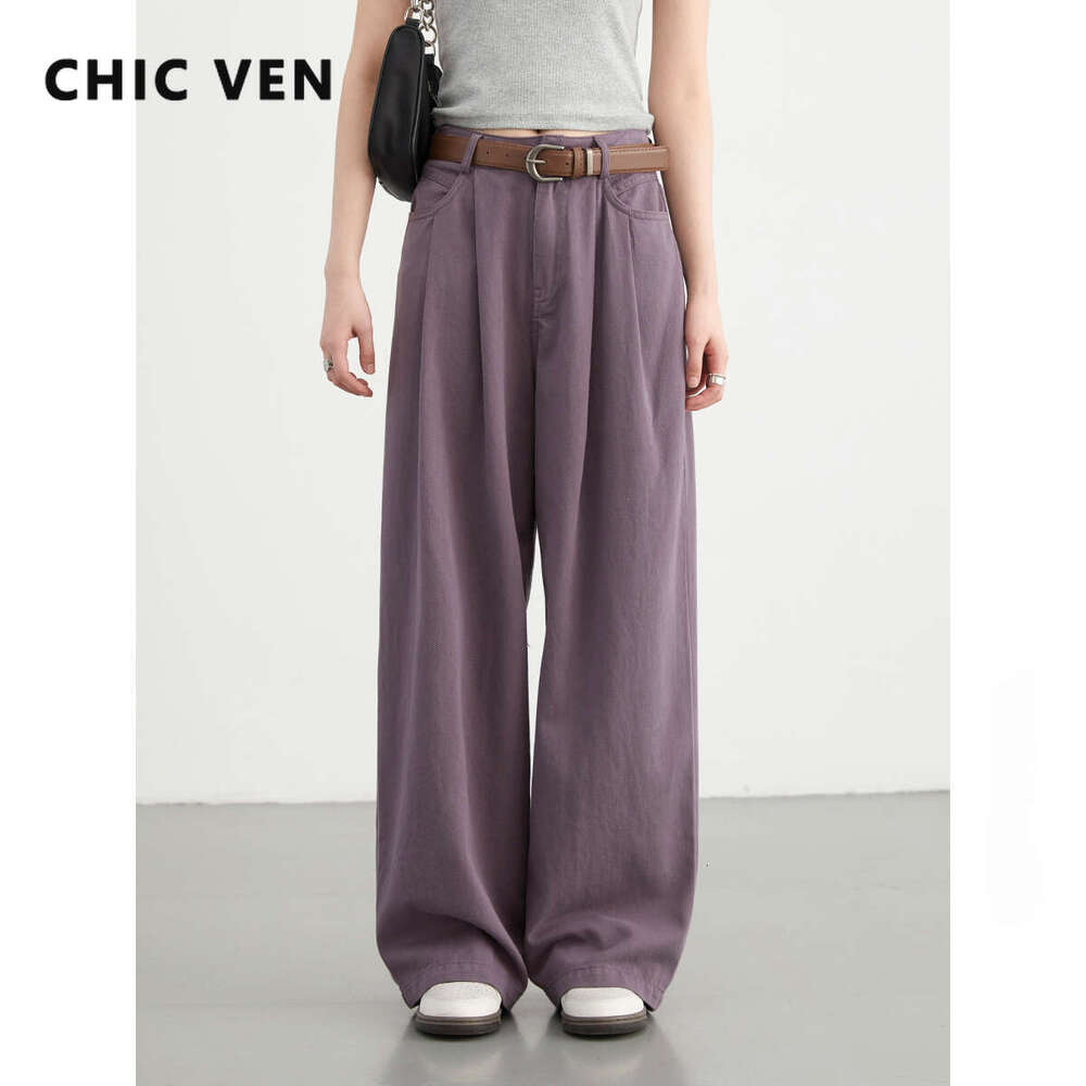 CHIC VEN Women Denim Pants Loose Casual High Waist Draping Or Dragging Jeans Wide Leg Pant Female Trousers Summer 2024