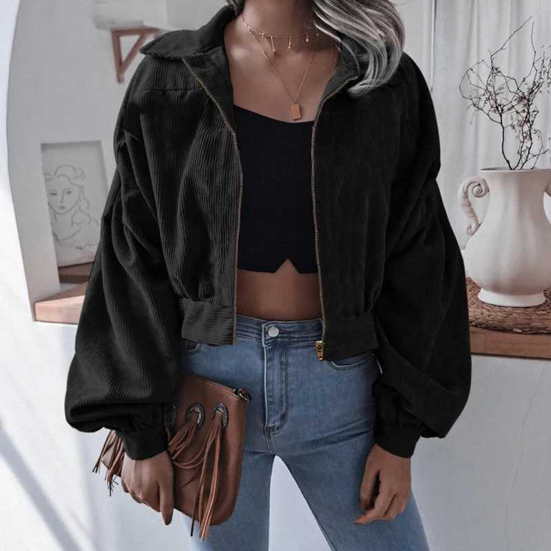 casual Brown Lamb Wool Corduroy Jacket with Fur Collar Thick Velvet Jacket Vintage Winter Warm Outerwear Long Sleeve Women CoatX241018