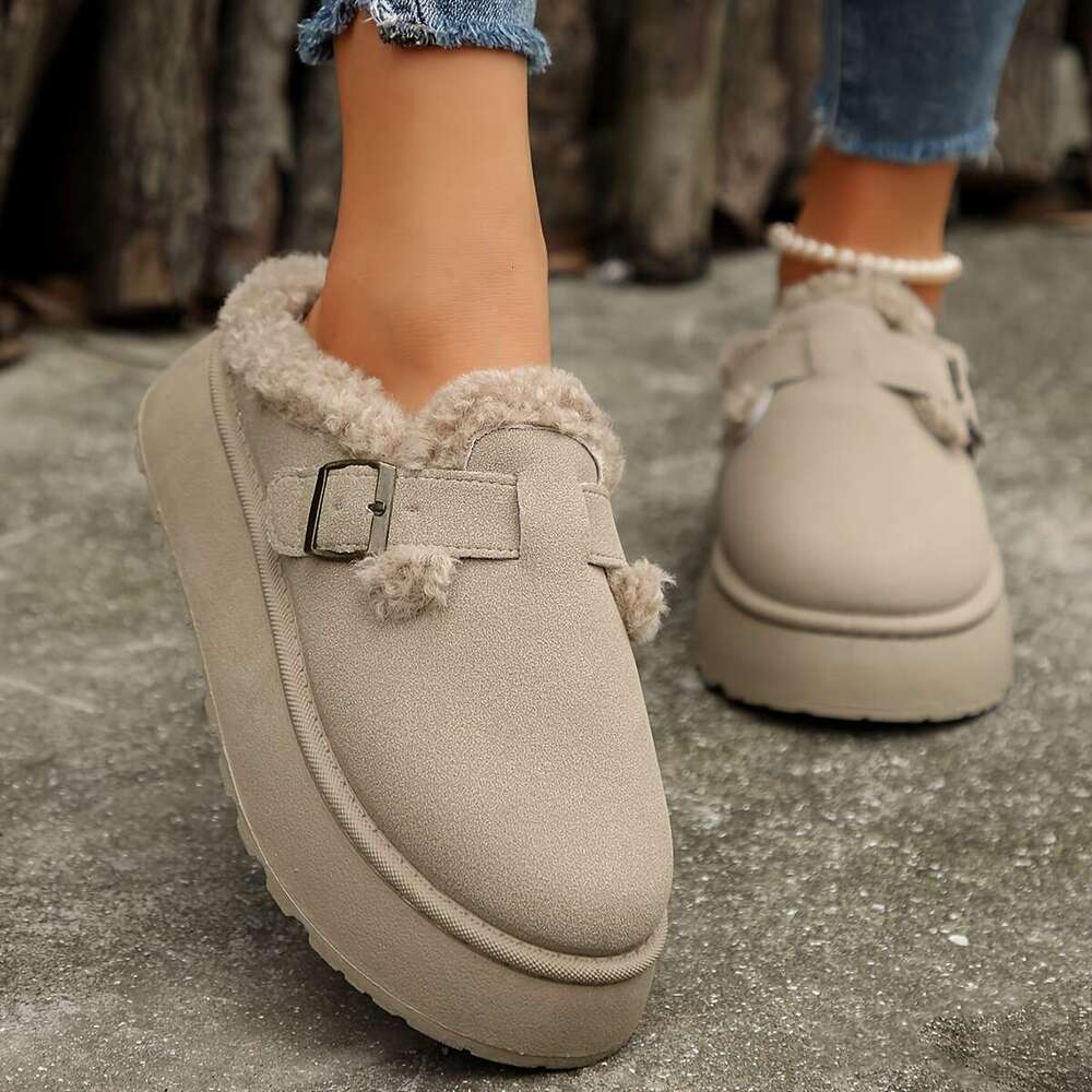 Cozy Plush ed Ankle Boots Soft Solid Color Design, Comfortable Buckle Strap, Warm Winter Shoes Women - Perfect for Cold Weather, Casual Daily Wear