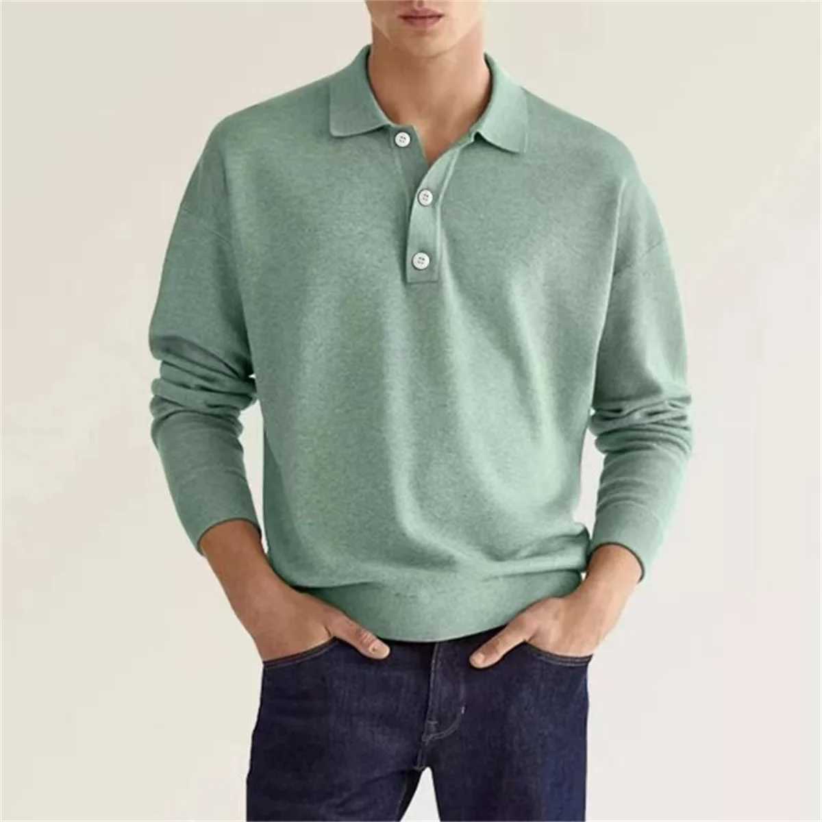 Spring/Summer New Mens Business Leisure Office Relaxing Breathable Solid Color Button V-neck Long Sved Shirt W241106