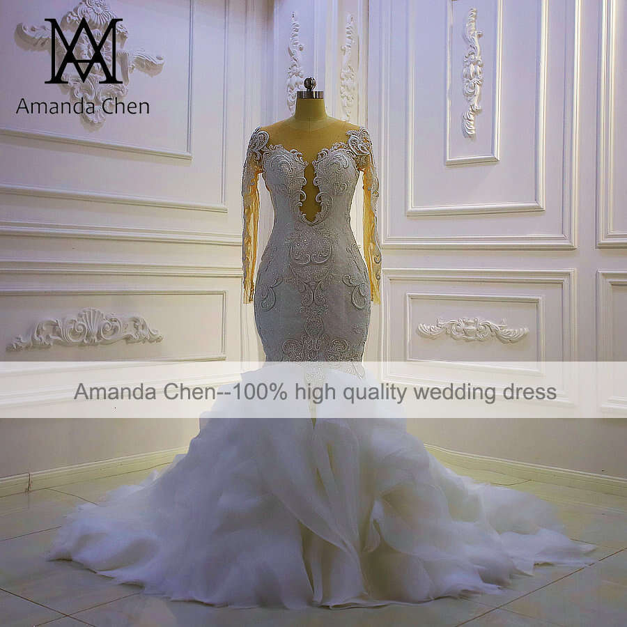 Long Sleeve Lace Ruffle Mermaid Wedding Gowns