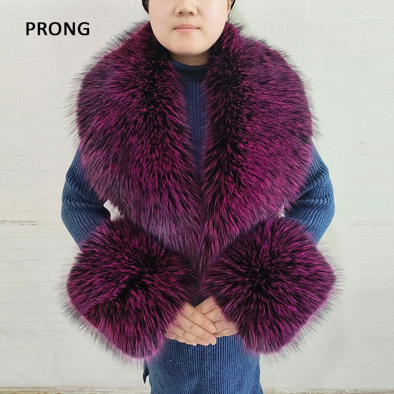 Artificial fur collar and cuff set for womens winter coat artificial fur large collar fluffy fake fox fur scarf collar warm scarf shawl 241106