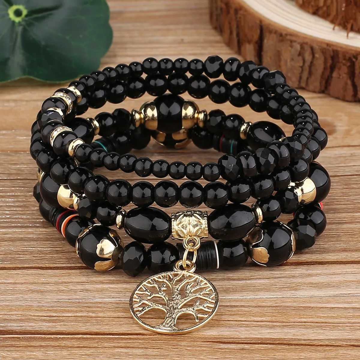 4pcs Tree of Life Charm Bracelet Set used for handmade acrylic bead chain bracelets Fem Boho jewelry accessories X241106