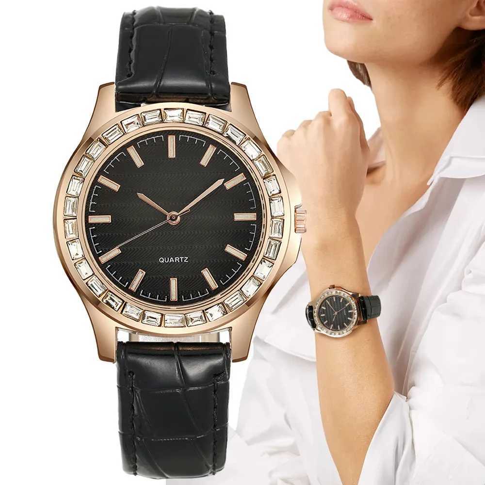 Luxury large dial womens brand diamond set quartz watch fashion 2023 new simple leather Wens watch X241106