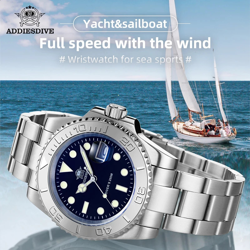 ADDIESDIVE Mens Simulated Quartz Watch BGW9 Luminous 20 Bar Waterproof Mens Diving Stainless Steel Mens Watch H3 241105CJ