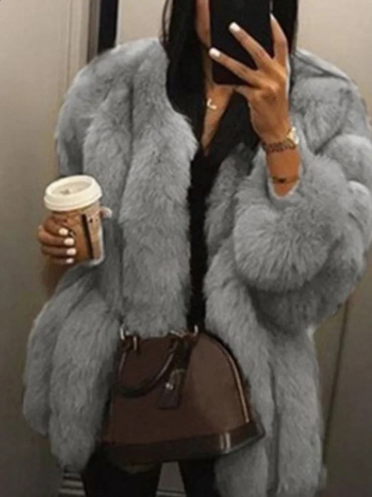 Autumn Winter Female Overcoat Korean Fashion Long Faux Fur Jacket Women Coats Loose Casual Warm Sleeve Outerwears 241104