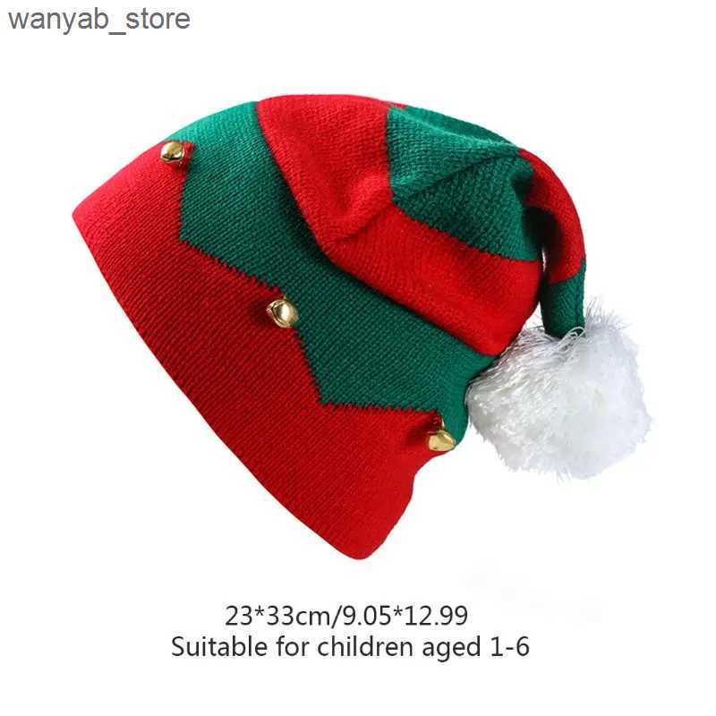 Wide Brim Hats Bucket Hats Christmas Elf Hat Beanie Crochet Winter Knit Green Wavy Stripes Skull for Baby Kids 1-6 Years Cosplay Costume L240910