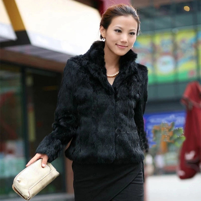 2024 Autumn Winter Real Genuine Rabbit Fur Coat Women Full Pelt Real Rabbit Fur Jacket Fashion Fur Mandarin Collar Overcoats 241106