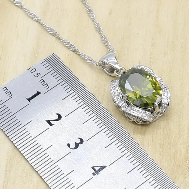 Green Peridot Zircon 925 Silver Jewelry Set Womens Bracelet Earrings Necklace Rings Birthday Gift 241106