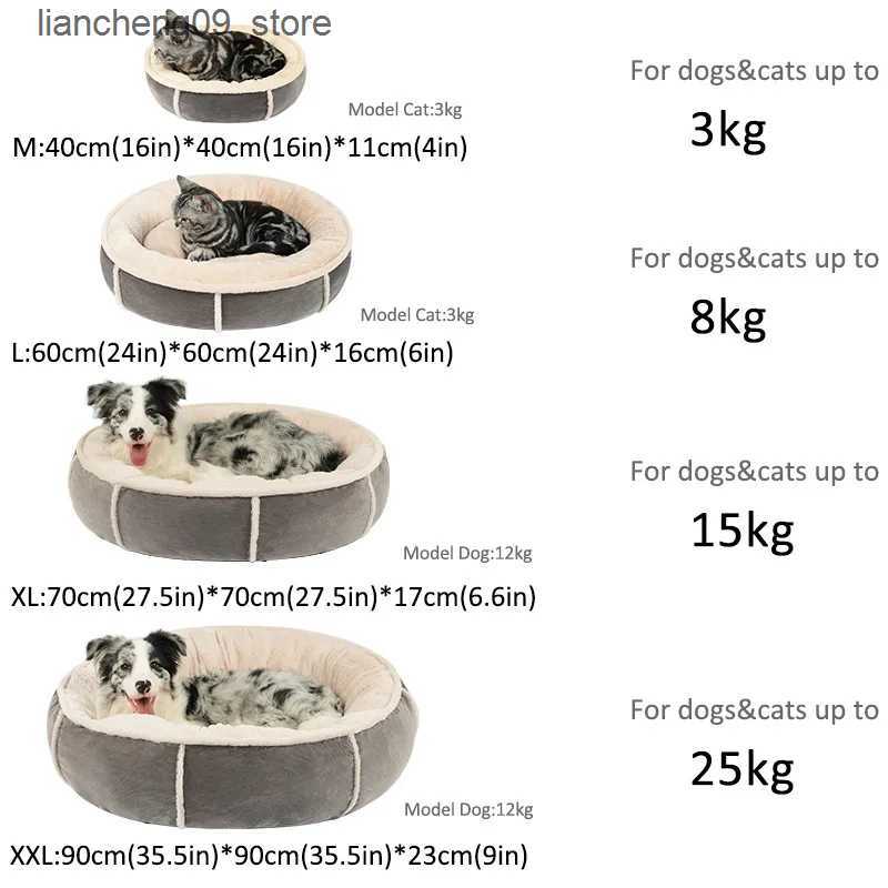 kennels pens Corduroy Dog Warm Short Plush Round Bed Soft PP Cotton Filled Sofa Used for Small Medium and Large Dogs Pet Accessories L240910