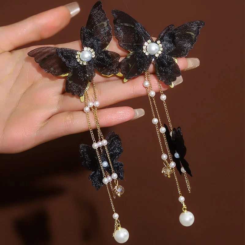 Korean new fashion lace black and white imitation pearl zircon tassel earrings used for fashion earrings jewelry party gifts X241106
