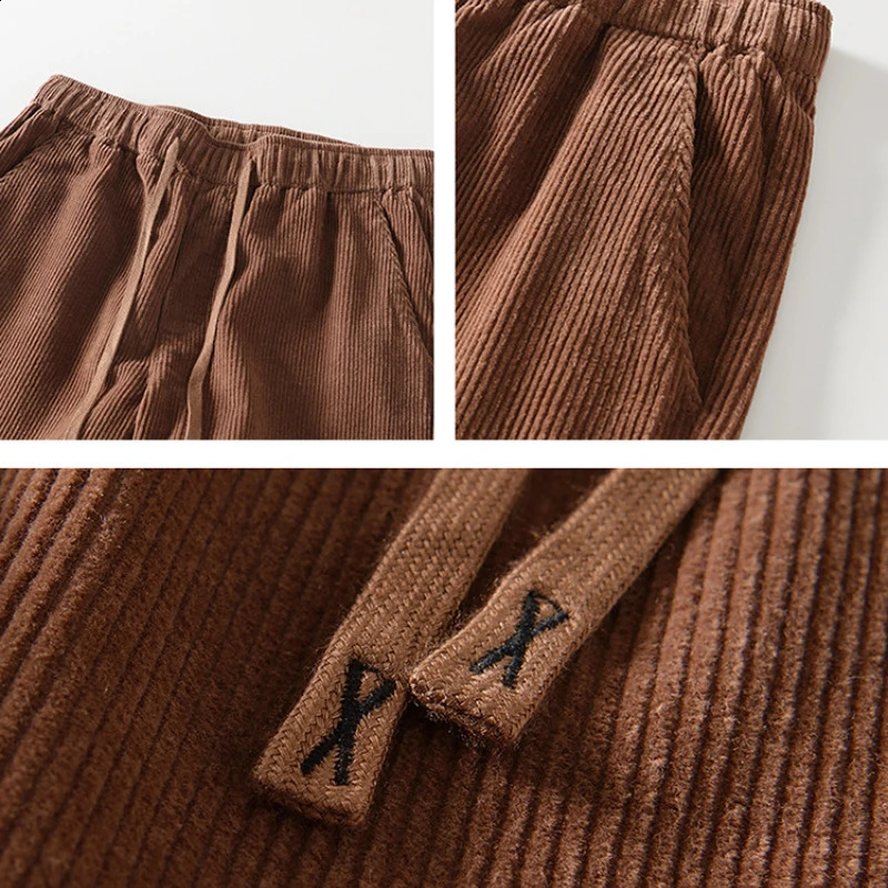 Autumn Winter Vintage Corduroy Straight Leg Pants 100% Cotton Men Embroidered Young Baggy Suede Trousers BL8235 241104