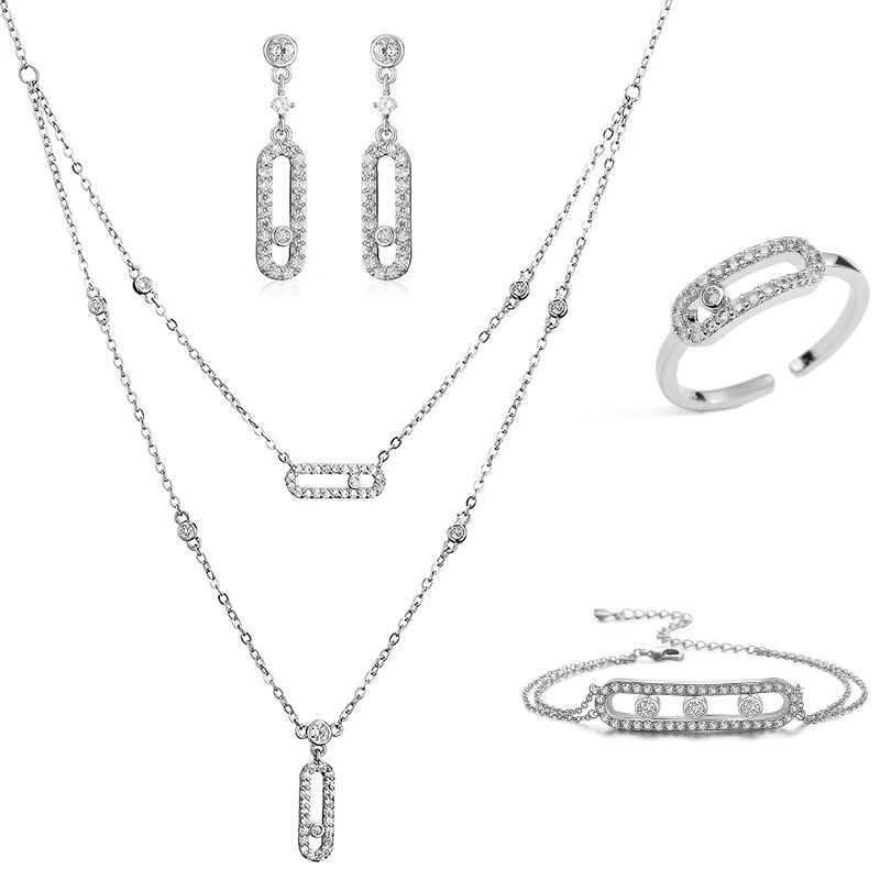 RAKOL double-layer Geely paper clip pendant necklace earrings used for stylish zircon rings bracelets party jewelry sets gifts X2411161
