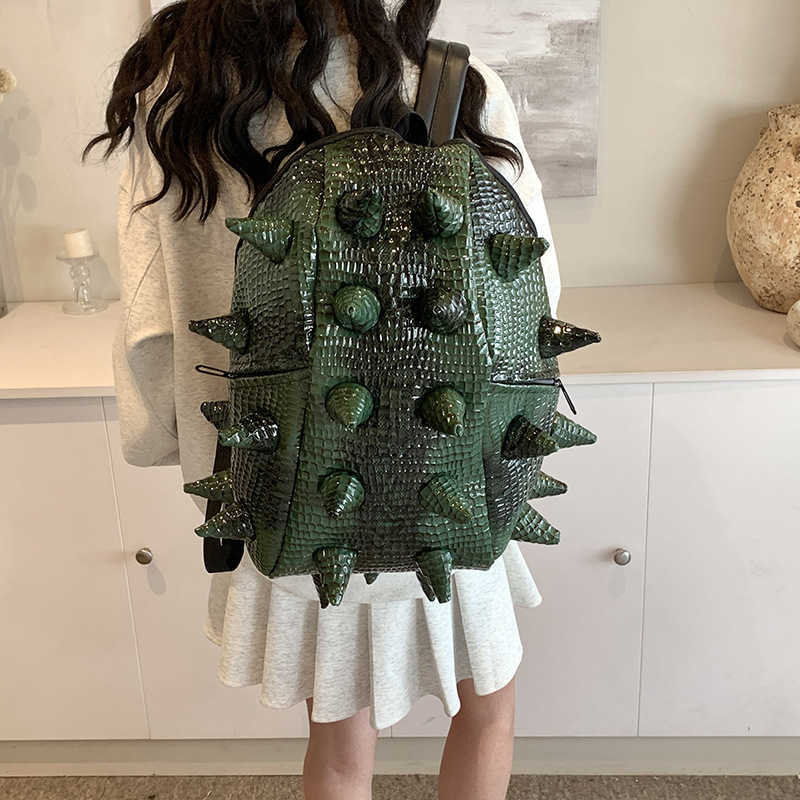 Trendy, fashionable cool PU three-dimensional hedgehog backpack with quirky personality and creative trendy brand sea cucumber riding backpack 241115