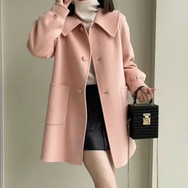 Fashion Blended Woolen Coat Womens 2024 Autumn Winter Christmas Red Singlebreasted Slim Wool Jacket Outwear Plus Size 241105