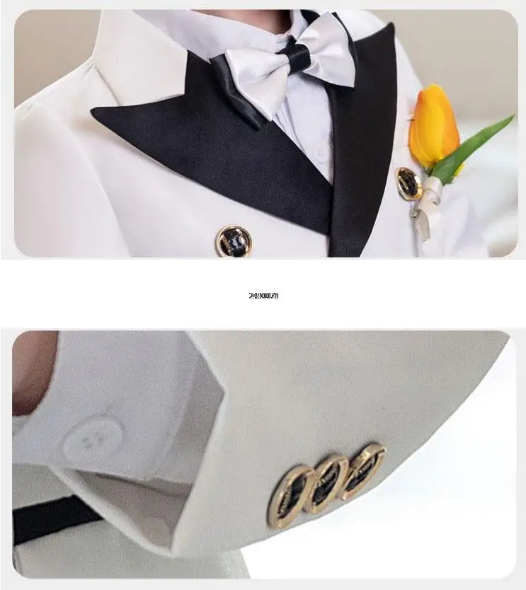 Children White Wedding Suit Prince Kids Jacket Pants Pograph Suit Flower Boys Tuxedo Dress Baby 1 Year Birthday Dress Costume 241106