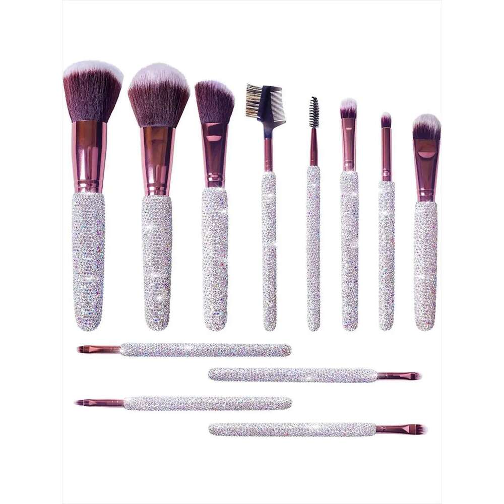 12Pcs/Set Dia-Studded Brushes Gems Makeup Beauty Tools Full Dia Loose Powder Foundation Concealer Brush Bg