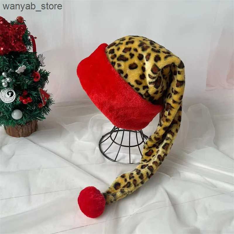 Wide Brim Hats Bucket Hats New Christmas Hat 30 * 75cm Red Leopard Pattern Plush Hat Long Holiday Decorative Hat L240910