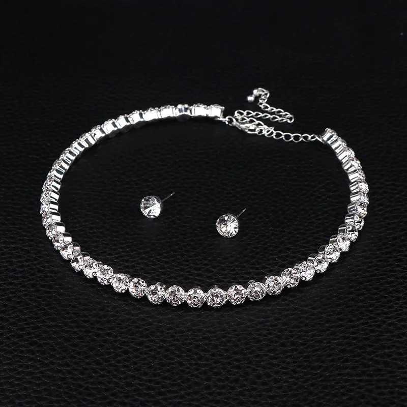 Deluxe round crystal jewelry set used for charm silver bracelets stud earrings zircon chain necklaces wedding party jewelry X241106