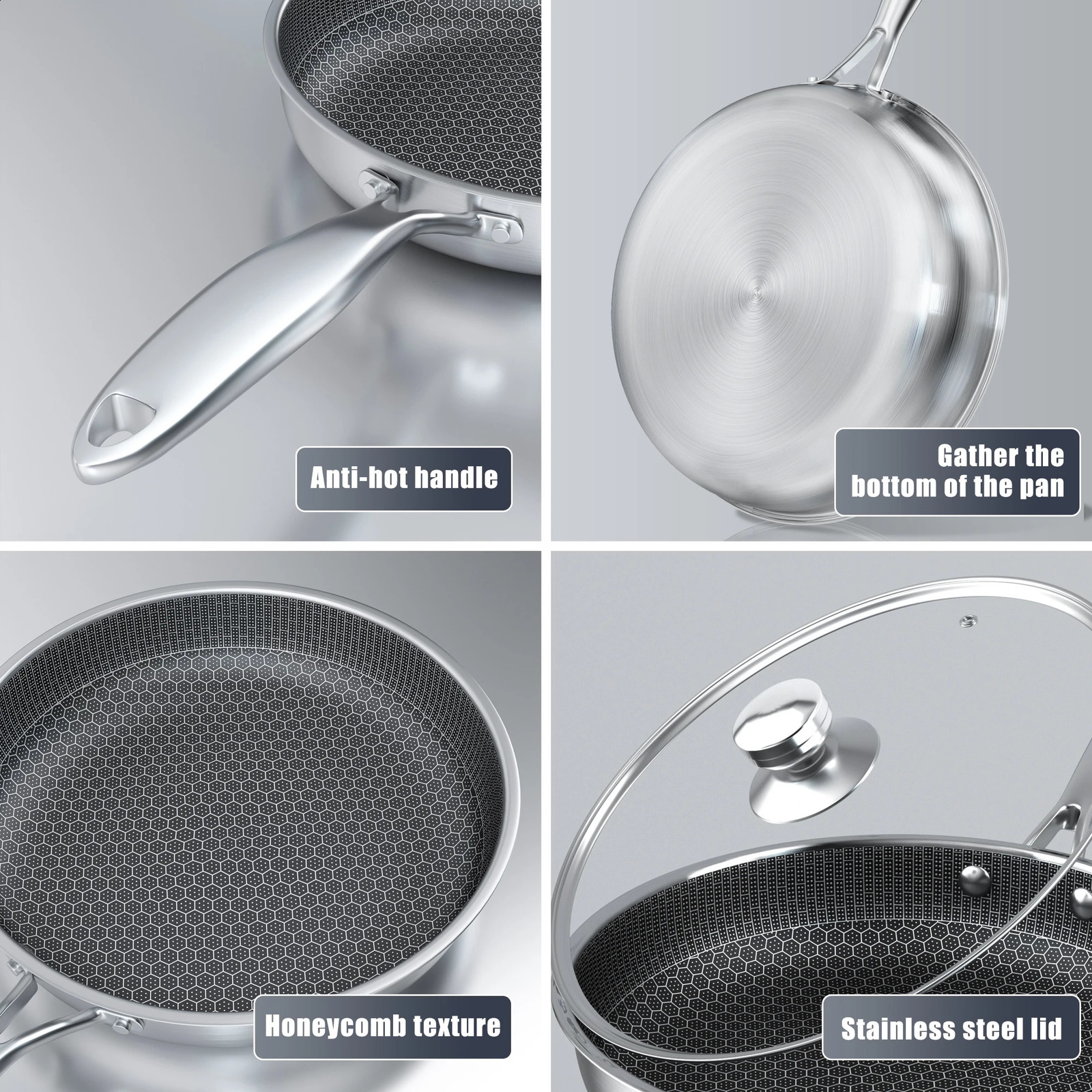 Stainless steel frying pan 24/26/28/30cm kitchen non stick frying pan kitchen non stick frying pan 241031