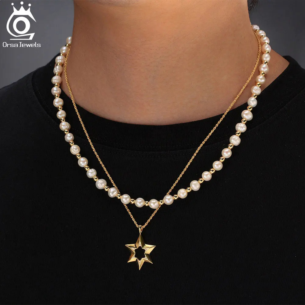 ORSA JEWELS 925 sterling silver natural pearl necklace with ball beads suitable for mens and womens pearl necklaces jewelry NMN09 241106