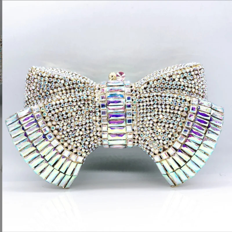 Womens Green/Silver/Purple/Pink/Blue Stone Bow Evening Bag Shining Womens Rhinestone Handbag Wedding Party Handbag Wallet 241031