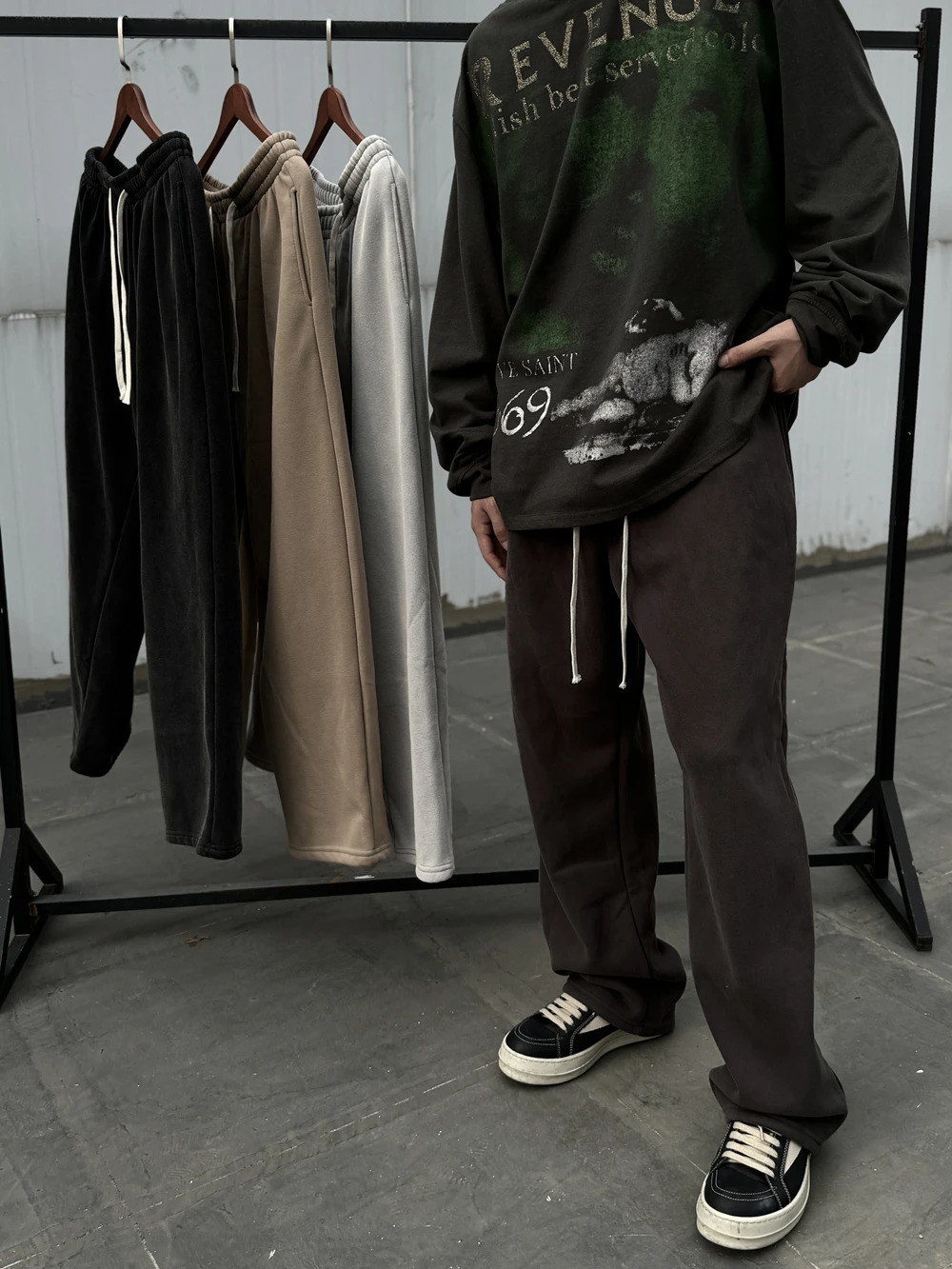 Yao888 Loose Casual Unisex Long Pants Vintage Solid Color Sweatpants Streetwear High Street Straight Leg Trousers For Men 241104