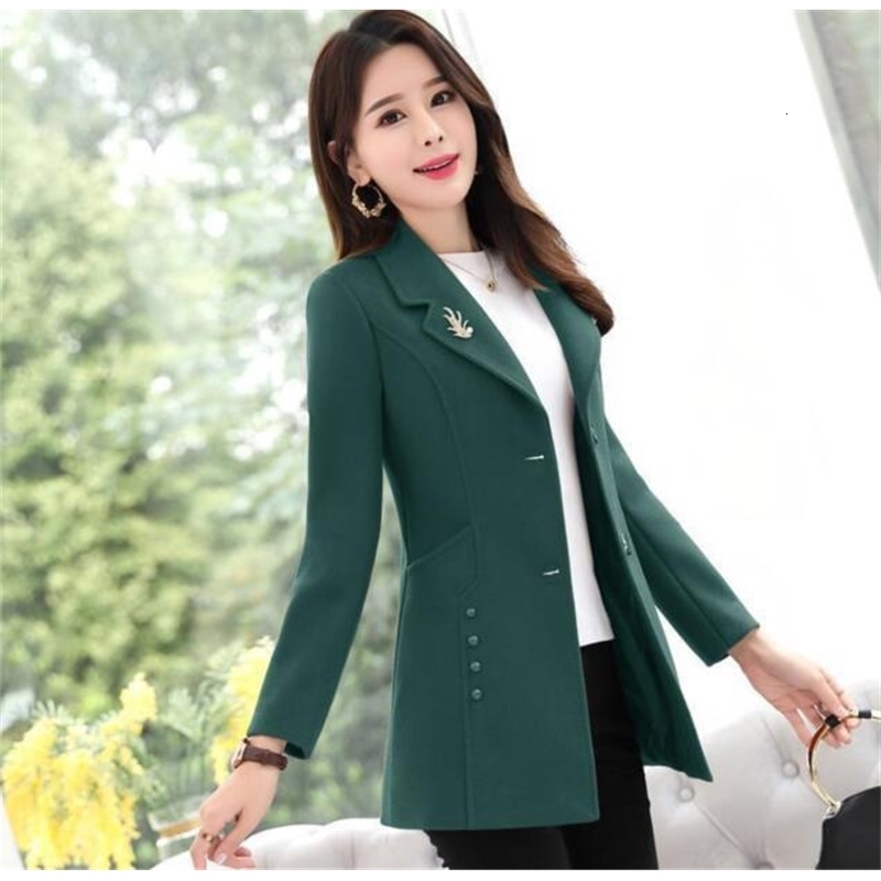1pcslot vintage style woman wool blend coat female solid vneck autumn winter slim outwear office lady 241105