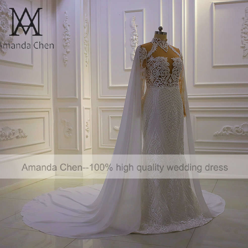 Simple Lace Cape Chiffon Wedding Dress