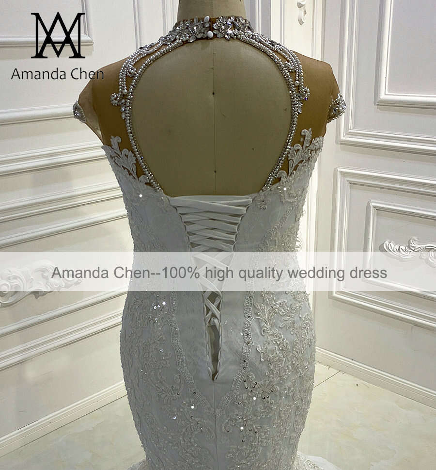 Cap Sleeve Lace Appliqued Mermaid Africa Wedding Dress