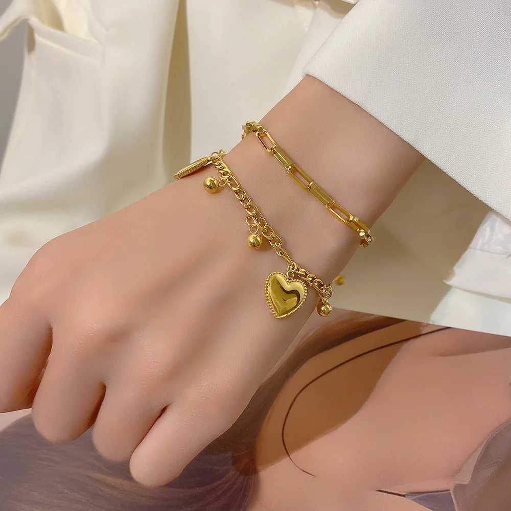 316L stainless steel Mtilayer bracelet suitable for warm high-quality gold rust proof girls wrist jewelry gifts X241106