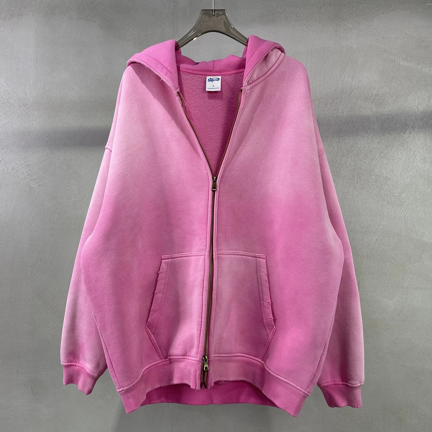 Mens oversized long sleeved washable double zipper cardigan loose and plush gradient womens hooded sweatshirt winter floral 241106