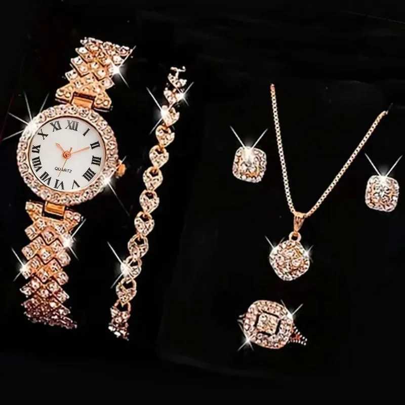 6-piece temperature watch Ran dial luxury brand design fashionable womens quartz watch bracelet set Wenmeng womens Reloj X241106