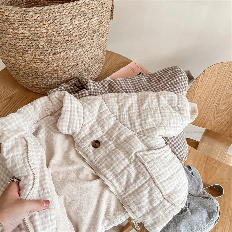 Luqiongmi Winter Childrens Plain Thick Coat Korean Wool Lining Childrens Warm Coat 241106