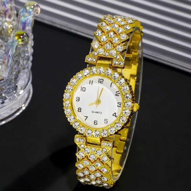 2 pieces/set Rheinstone Winch watches Arabic dial steel strap quartz watch Rheinstone jewelry set frameless Winch watches luxury X241106