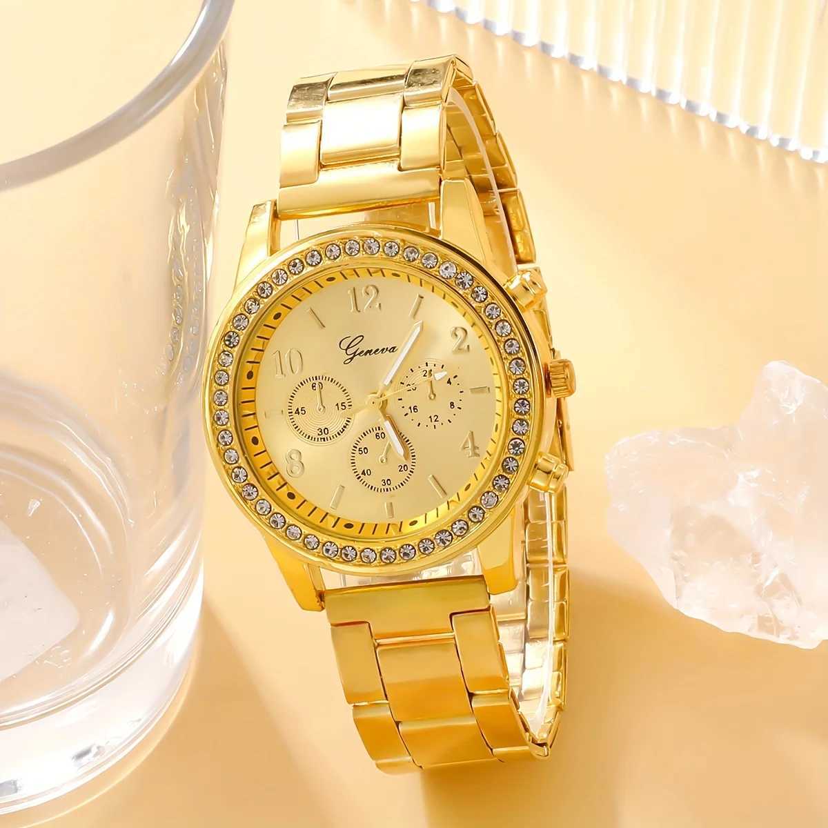 Elegant 6-piece English watch and jewelry set - stainless steel with rhinestone perfect gift for Ms X241106