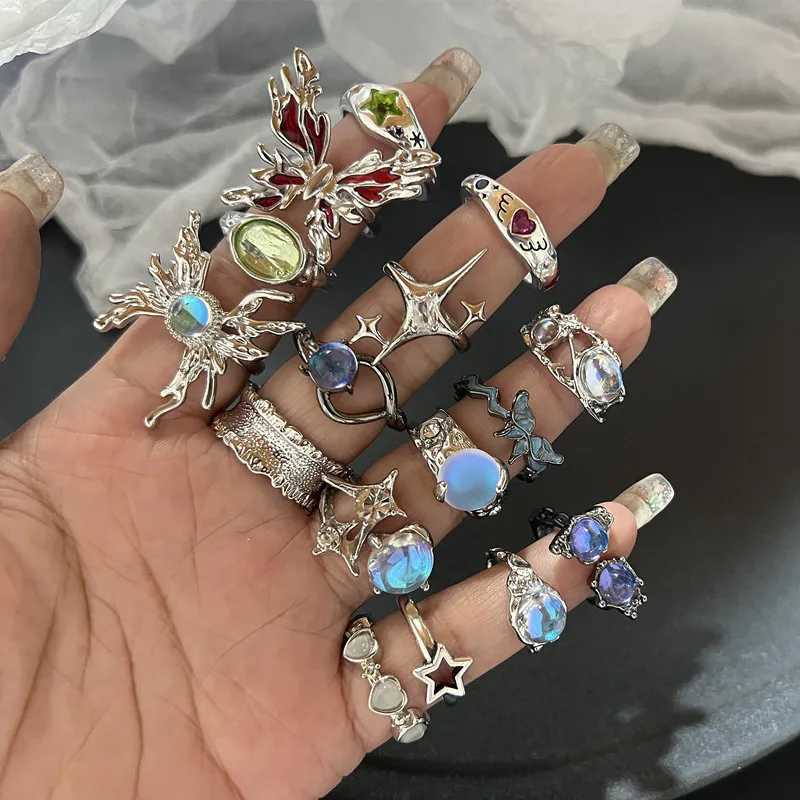 Y2K crystal ring Kpop adjustable ring Iregar Geetry punk retro ring set suitable for girls new fashion jewelry X241106