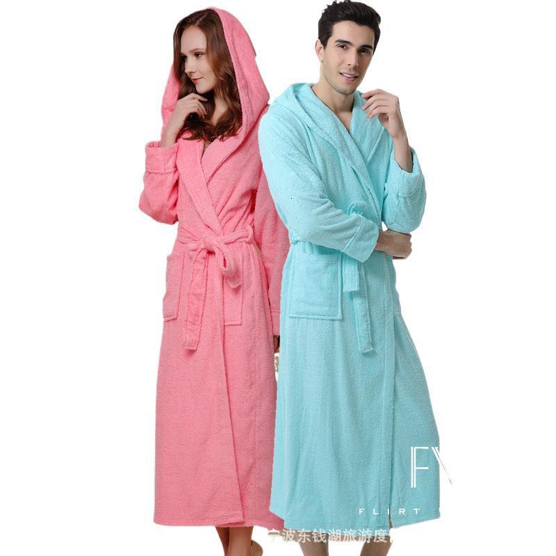 New designer autumn and winter long pajamas, women's plush thick hotel bathrobe, flannel couple bathrobe