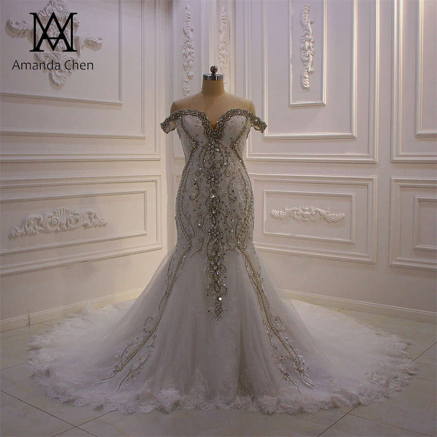 hochzeitskleid Off Shoulder Rhinestore Crystal Mermaid Wedding dress