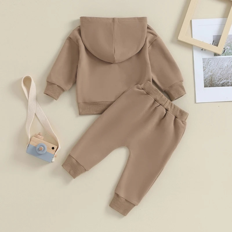 Toddler Baby Boy Girl Outfit Solid Color Long Sleeve Hoodie Sweatshirt Sweatpants Set 2Pcs Fall Winter Clothes 241106