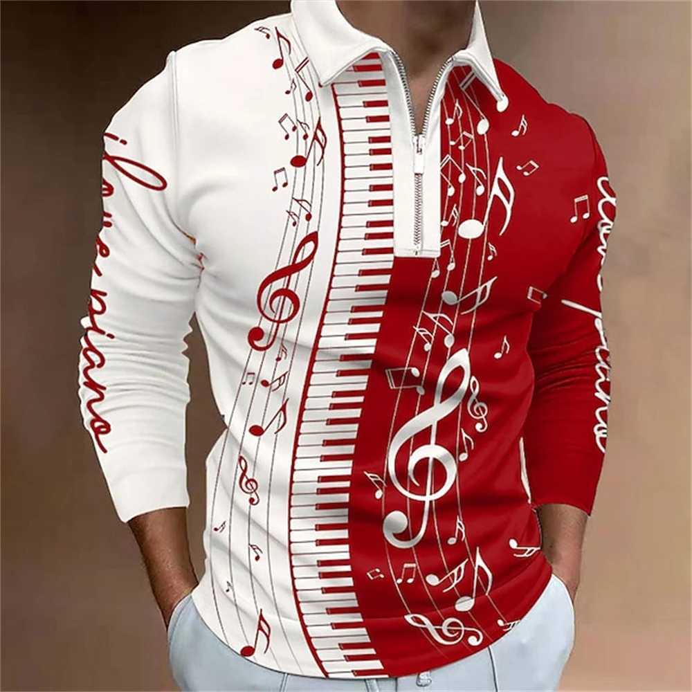 Mens Business and Leisure Button Long Sve T-shirt Spring/Summer 3D Printed Comfortable and Breathable Top W241106