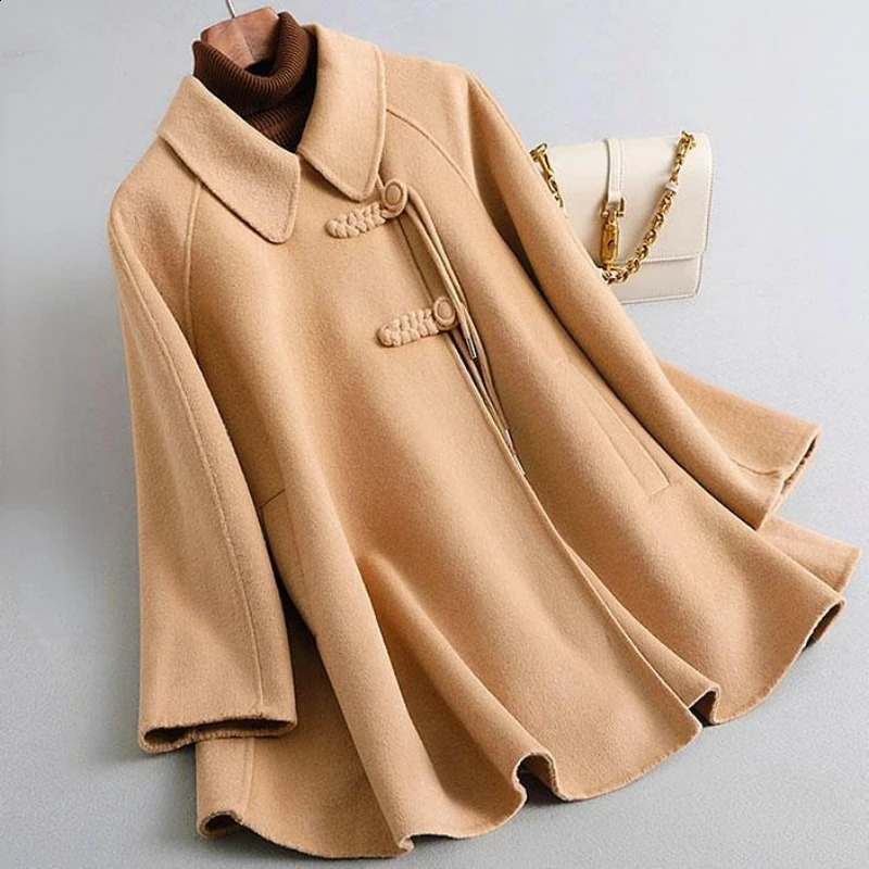 Blends Wool Coat Temper High Street Personal Chinese Style Aesthetics Fashion Ladies Baggy S4XL Elegant Clothes 241105