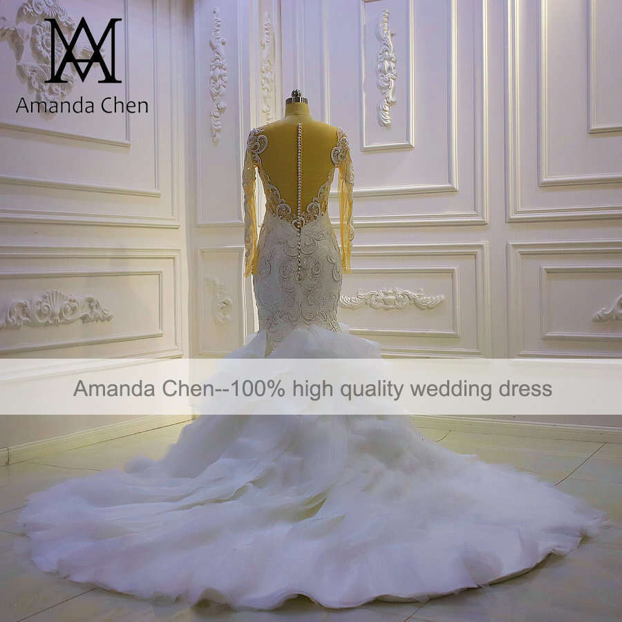 Long Sleeve Lace Ruffle Mermaid Wedding Gowns