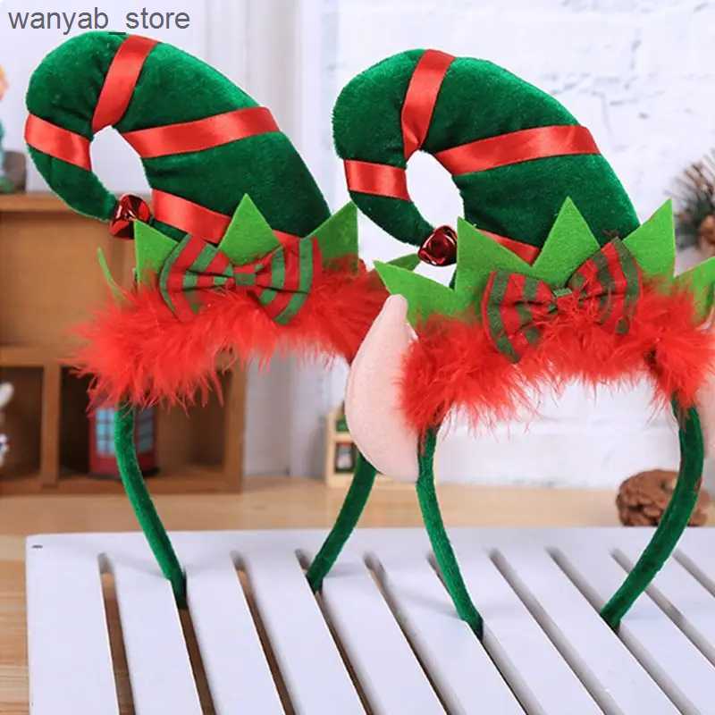 Wide Brim Hats Bucket Hats Children Adult Christmas Santa Elf Hat Hair Hoop Clasp Contrast Color Fluffy Bowknot Headband With Jingle Bell Cosplay Cost